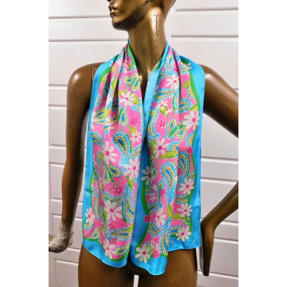 Lilly Pulitzer Ford 2004 Womens Silk Paisley Scarf Vintage Cancer Awareness Pink